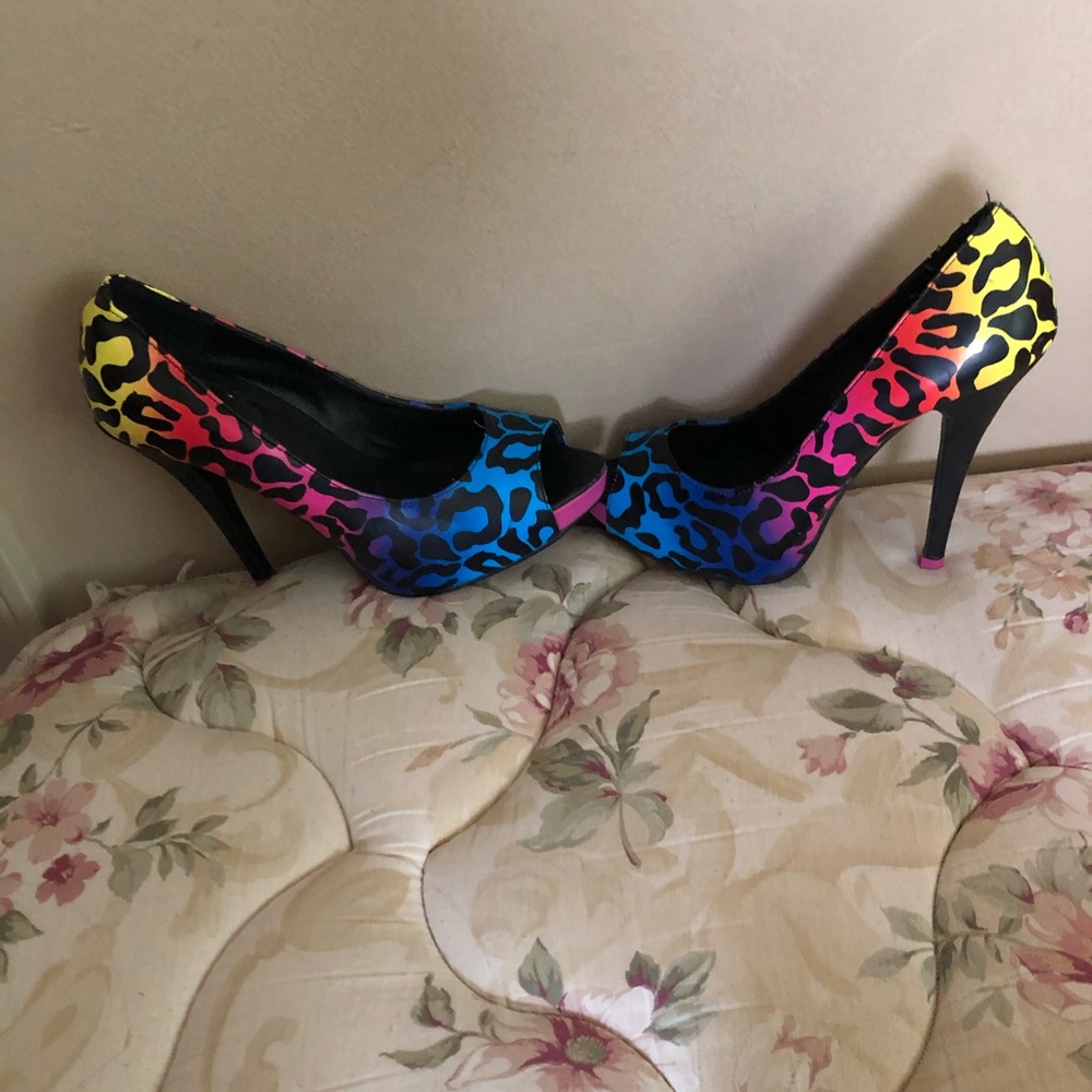 Rainbow leopard heels